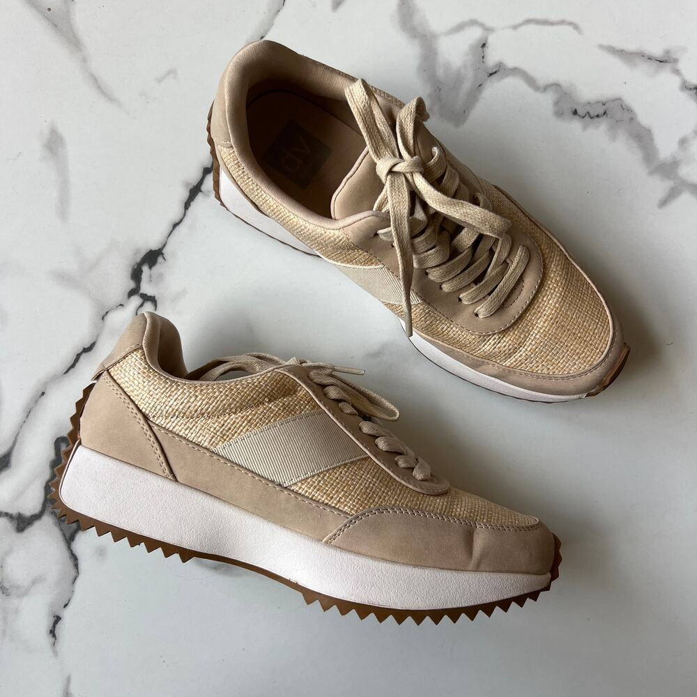 Dolce Vita Breela Beige Raffia Woven Platform Sneakers Size 7.5
